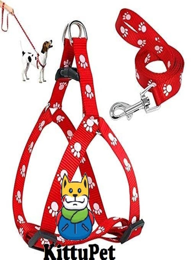 KittuPet طقم سرج ومقود قابل للتعديل من النايلون الناعم من KittuPet، مزين بطبعة مخالب، مناسب لجميع سلالات الكلاب والقطط والجراء - أحمر - Image 1